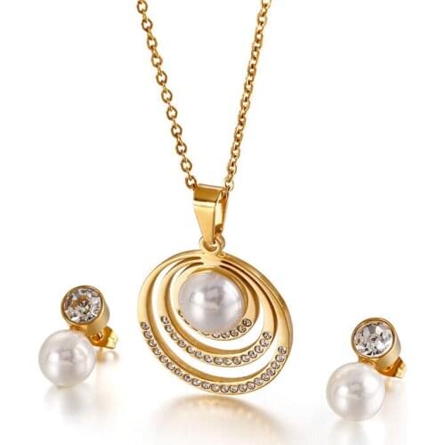 2021 New Big Pearl Drop Earring & necklace set with diamond Female Fashion Romantic Temperament Handmade Jewelry Wholesale Gift