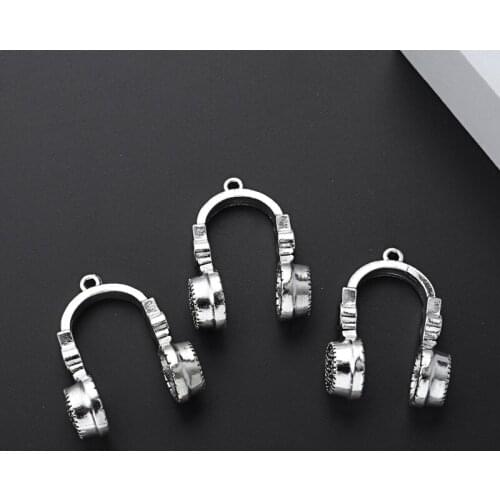 5pcs Silver Color 37x22mm 3D Headphone Headset Charms Musician Composer Pendant Fit DIY Jewelry Making Handcrafted Accessories
