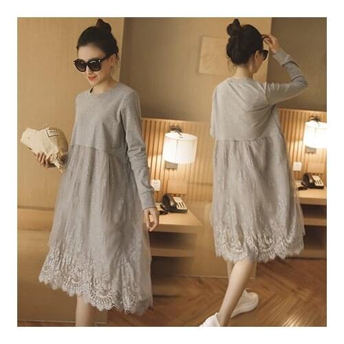 Black cotton material ropa premama cloth 2016 spring fashion lace long maternity clothes plus size L-XXXL positiekleding