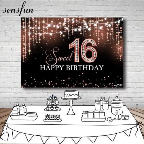 Sensfun Photography Backgrounds Black Shiny Rose Gold Diamond Drop Girls Sweet 16 Birthday Party Backdrops Custom Photocall