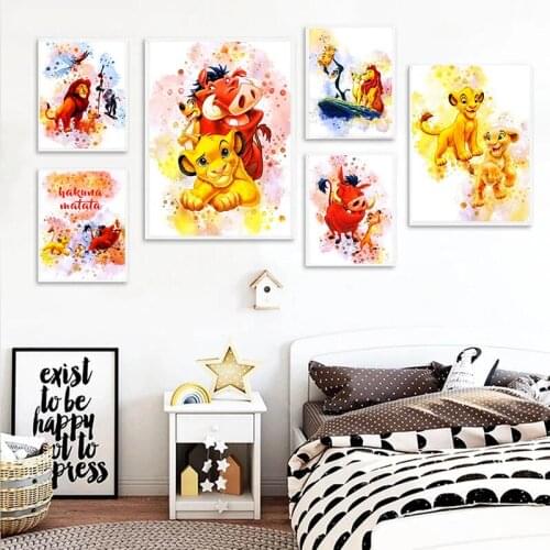 Disney Anime Canvas Paintings Disney Lion King Posters and Watercolor Prints Wall Art Pictures for Living Kids Room Home Decor