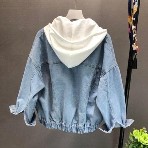 New Detachable Hoodies Jeans Jacket Student Casual Solid Blue Loose Single Breasted Biker Denim Coat Chaquetas Mujer S-XL