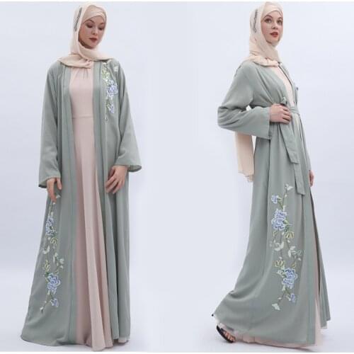 Elegant Muslim Embroidery Abaya Sequins Full Dress Cardigan Kimono Long Robe Gowns Jubah Middle East Eid Ramadan Eid Islamic