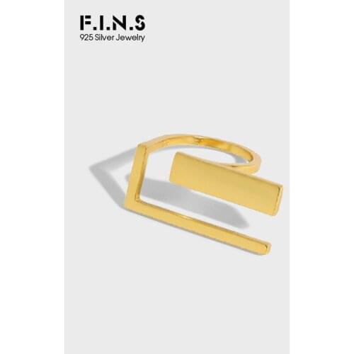 F.I.N.S Minimalist Design Retro Geometric S925 Sterling Silver Open Finger Ring Wide Rectangle Simple Fine Jewelry
