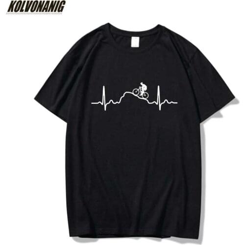 Mountain Bike Heartbeat Bicycle Funny Printed T-Shirt Fashion Mens Clothing Cycle Cycling Graphic Oversized 100%Cotton T Shirts
