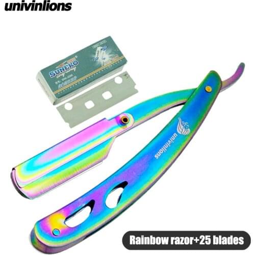 Univinlions Shaving Barber Tools Hair Razor and Blades Antique Black Folding Shaving Knife Stainless Steel Straight razor Holder