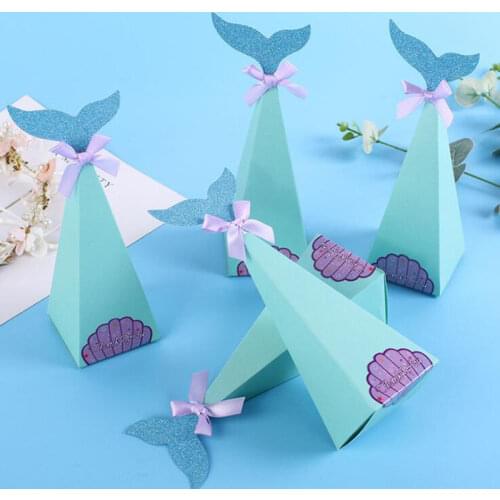 Mermaid Party Wedding Dragees Box Blue Gift Boxes Candy Bag Paper Popcorn Box Kids Party Favors Candy Box Happy Birthday Deco
