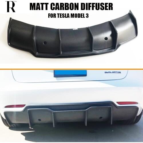 Model 3 Matt Black Carbon Fiber Rear Bumper Lip Diffuser Protector for Tesla Model 3 Sedan 4 Door 2017 UP