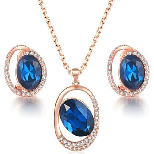 ZHOUYANG ZYS150 Fashion Blue Crystle Rose Gold Color Jewelry Necklace Earring Set Rhinestone Made with Austrian Crystals