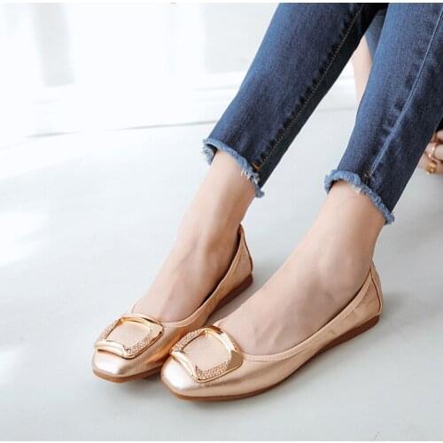 Bling bling buckle ballet flats women soft bottom moccasins slip on loafers women square toe mules boldable ballerina shoes