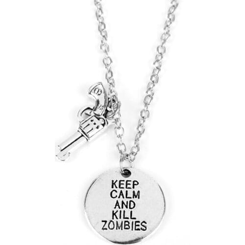 MQCHUN Movie Jewelry The Walking Dead Necklace KEEP CALM AND KILL ZOMBIES Gun Model Pendants Necklaces-30