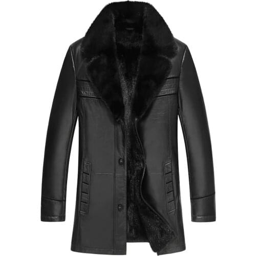 Mens Leather Jacket Genuine Sheepskin Coat Winter Jacket Men Natural Mink Fur Warm Jackets Luxury Coats Chaqueta 1747 MY1706