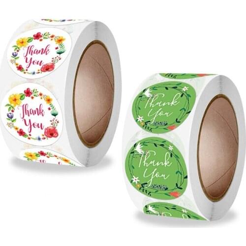 500pcs Thank You Stickers Green Flowers Thank You Labels for Birthday, Weddings, Giveaways, and Small Business Shipping Stickers