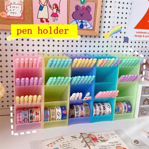 Korea ins desktop storage tube student desktop wide candy color diagonal pen holder bedroom storage box