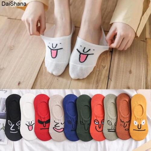 5Pairs/Pack Women Socks Knitting Expression Cotton Invisible Candy Color No Show Non-slip Boat Funny Socks Dropship Suppliers