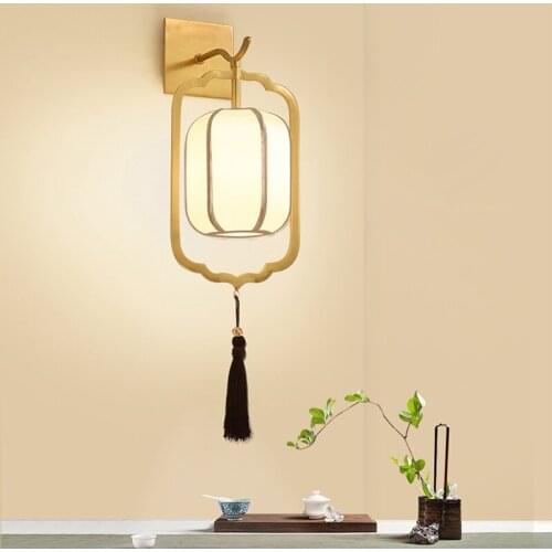 New Chinese Style Copper Wall Lamp All Copper Household Living Room TV Retro Wall Light Classical Nordic Bedroom Bedside Lights