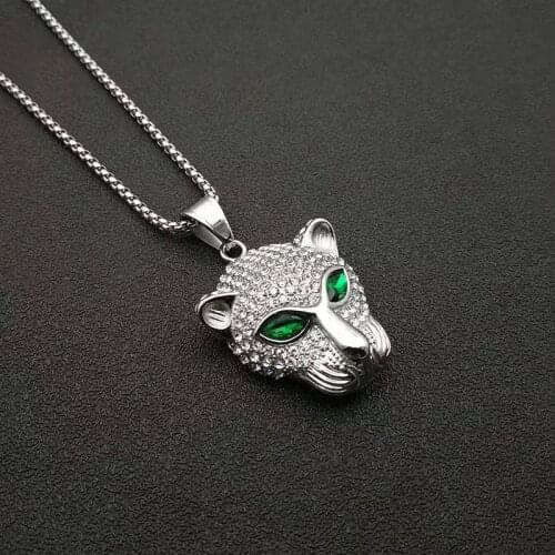 POTCET Neutral Stainless Steel Leopard Head Titanium Steel Pendant Necklace Geometric Hip Hop Fashion Party Jewelry