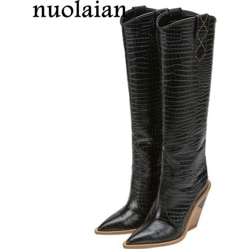 9.5CM High Heel Shoes Woman Thigh High Boots Black Leather Boot Women Over The Knee Winter Boots Lady Snow Shoe Chaussure