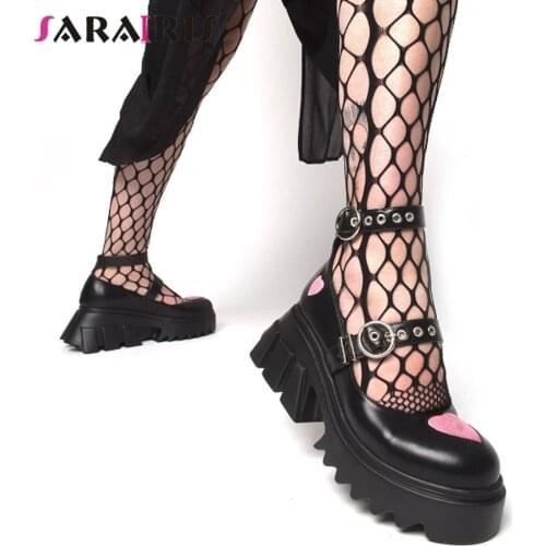 SaraIris Solid Buckle Round Toe Platform Marry Janes Pumps Women Cosplay Lolita Sweet Pumps Ladies Shoes