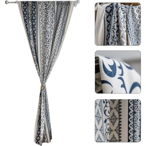 Blue and White Porcelain Printed Blackout Curtains Boho Cotton Home Decor