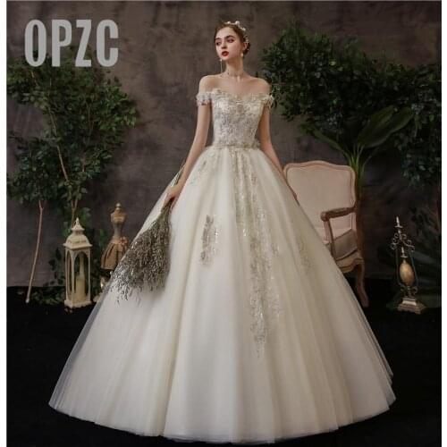 Boat Neck Off Shoulder Wedding Dresses Luxury Beading Sequined Lace Embroidery Appliques Brieal Gowns Plus Size Vestido De Noiva