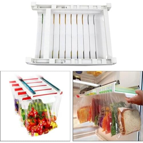 Telescopic Storage Rack, Refrigerator Bag Storage Organizer for Drawer, Hanging Storage Sliding Rail Tray 10 Slots