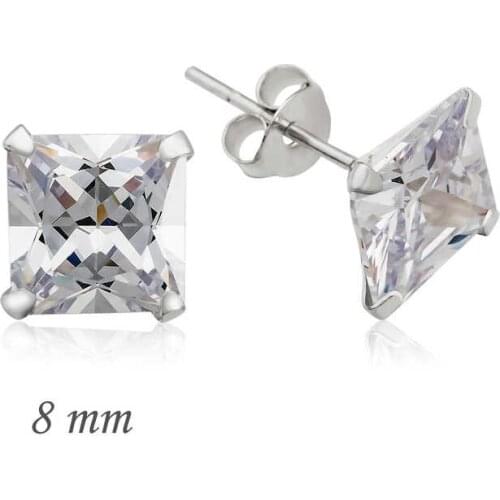 Tevuli 925 Sterling Silver Square Solitaire Zircon Earrings-8mm