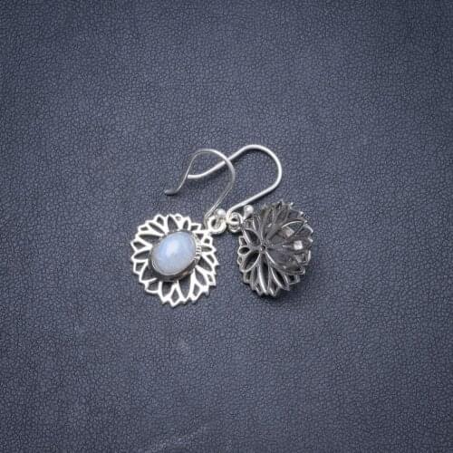 Natural Rainbow Moonstone Handmade Unique 925 Sterling Silver Earrings 1.25" Y1791