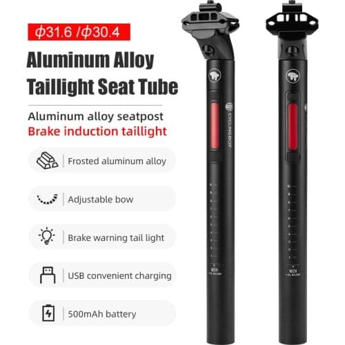 Bicycle seat tube With warning light seat post Adjust the bow 30.4mm/31.6mm*350mm aluminum alloy USBRecharge taillight seat pole