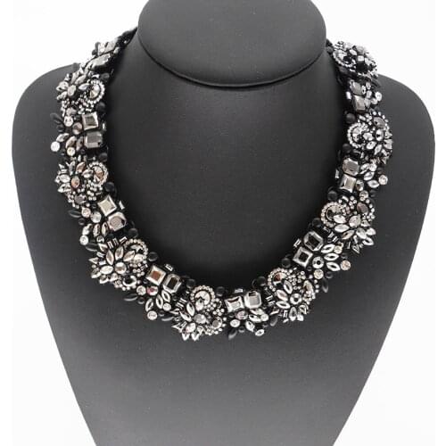 Black Crystal Rhinestone Large Collar Chokers Necklaces Women Big Indian Big Bib Choker Necklace Vintage Statement Maxi Necklace