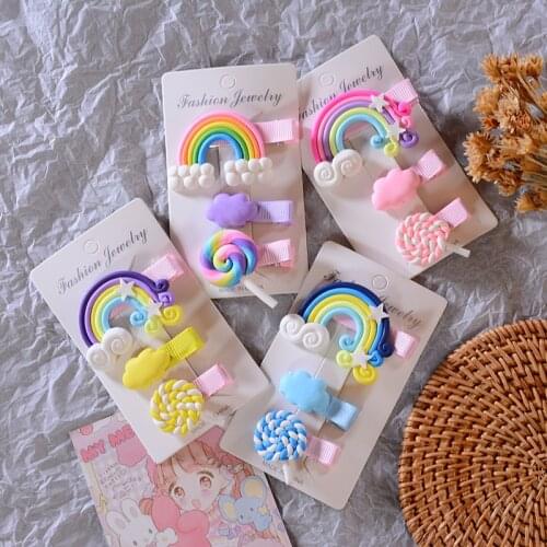 3pcs/set Rainbow Clouds Hairpins for Children Cute Cartoon Girls Lovely Kids Gifts Candy Hair Bands Hair Clips Accessories