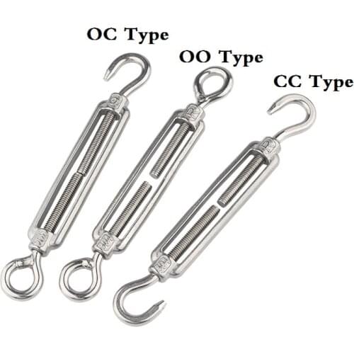 5PCS M4 M5 M6 M8 M10 304 Stainless Steel Adjust Chain Rigging Hooks & Eye Turnbuckle Wire Rope Tension Device Line OC OO CC Type