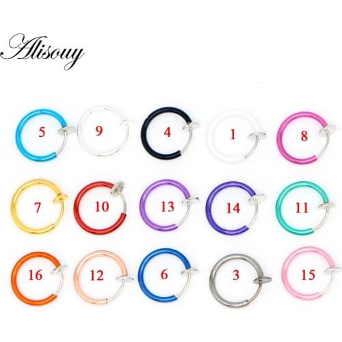 Alisouy 2 Piece Fake Nose Ring Goth Punk Lip Ear Nose Clip On Fake Septum Piercing Nose Ring Hoop Lip Hoop Rings Earrings