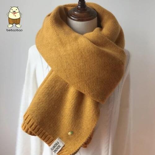 Beibaobao 2020 Women Solid Cashmere Scarves Lady Winter Thicken Warm Soft Pashmina Shawls Wraps Pink Black Female Knitted