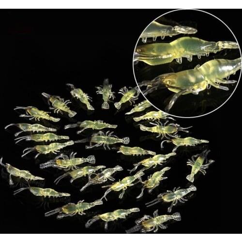 Free shipment 20pcs Bait Biomimetic Glow In The Dark Soft Shrimp Fishing Lure Baits 5.5cm