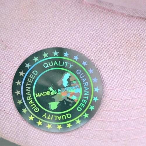 Baseball caps stickers Label MADE IN EUROPE Quality Guaranteed Hologram sticker 40mm large cloth stickers holographic stickers