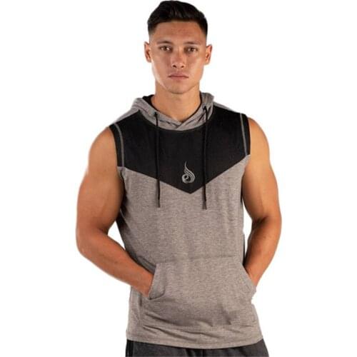 Bodybuilding Tank top Men Stitching Breathable Fitness Workout Sleeveless Sweatshirt Cotton Hooded Vest Male Casual Undershirt