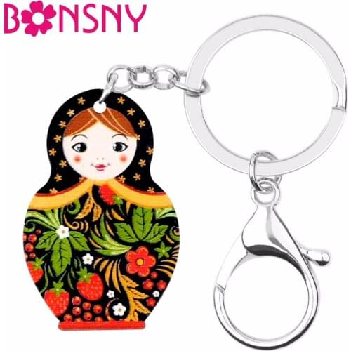 Bonsny Arylic Sweet Russian Doll Matryoshka Key Chain Key Ring Women Girls Handbag Pendant Cute Fashion Jewelry Key Accessories