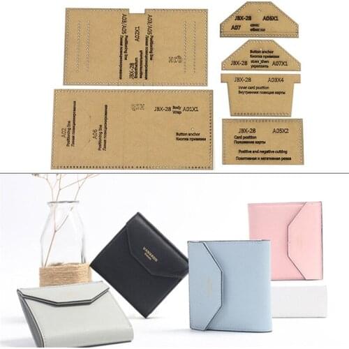 DIY Short Wallet Kraft Paper Pattern Dawing Template Handmade Leather Bag Craftwork Sewing Stencil Tool Supplies