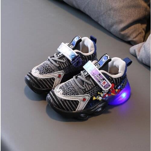 Spiderman Kids Sneakers Baby Girls Boys Toddler Children Shoes CasualLed Light Luminous Running Sport Shoes Mesh Sneakers