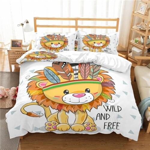 Home Textile Luxury 3D Cartoon Lion 2/3Pcs Comfortable Duvet Cover PillowCase Bedding Sets Queen and King EU/US/AU Size