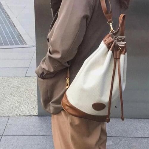 Canvas Bucket Women Shoulder Bag Large Capacity Solid Color Womens Bags Panelled Casual Woman Backpack Fashion Daily Purse