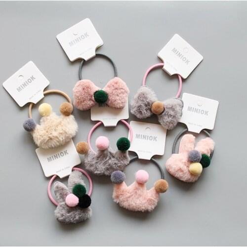 Quality Girl Fluffy Crown Hair Tie Bow Faux Fur Hair Band Girl Crown Hair Accessories Elastics Scrunchie Ponytail Holder HT012