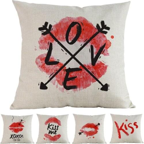 Watercolor Style Red Lipstick Kiss Me Arrow Geometry Pattern Pillow Case Home Sofa Car Decoration Cushion Cover Gift For Lovers