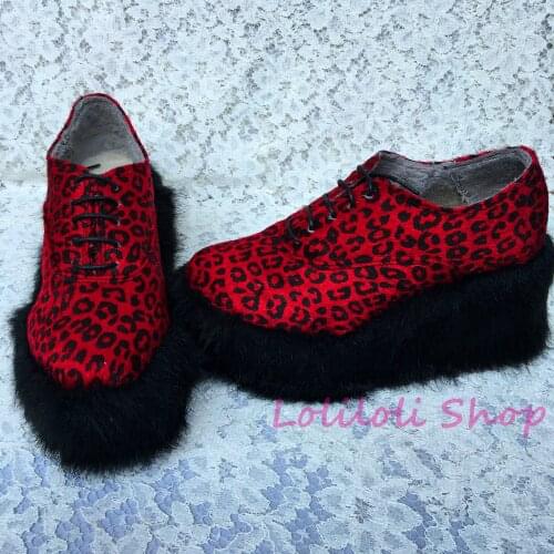Princess sweet lolita shoes Lolilloliyoyo antaina Japanese design shoes custom thick suede bottom red leopard flat shoes 4174n