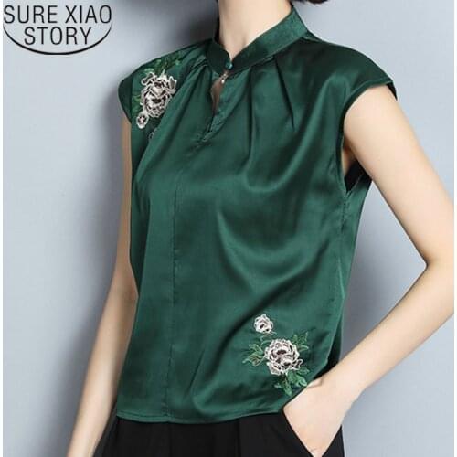 Fashion Women Tops And Blouses Blusas Mujer De Moda 2021 Ladies Tops Green Blouse Shirt Embroidery Stand Plus Size 4230 50