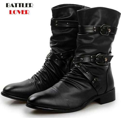 Winter Military Leather Boots for Men Combat Bot Infantry Tactical Boots Point toe Bandage Botas Mens Motor Punk Shoes ayakkabi