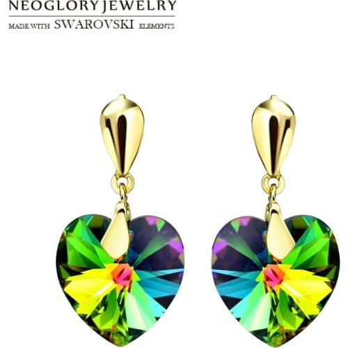 Neoglory Austria Crystal Stud Earrings Elegant Romantic Heart Style Light Yellow Gold Color Trendy For Lady Sale Party Wedding