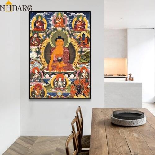 Sakyamuni Buddha Religious Belief Thangka Canvas Print Painting Poster Art Wall Pictures for Living Room Hallway Home Decoration
