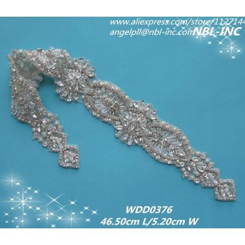 Crystal bridal beaded rhinestone sash applique iron on for wedding dress WDD0376